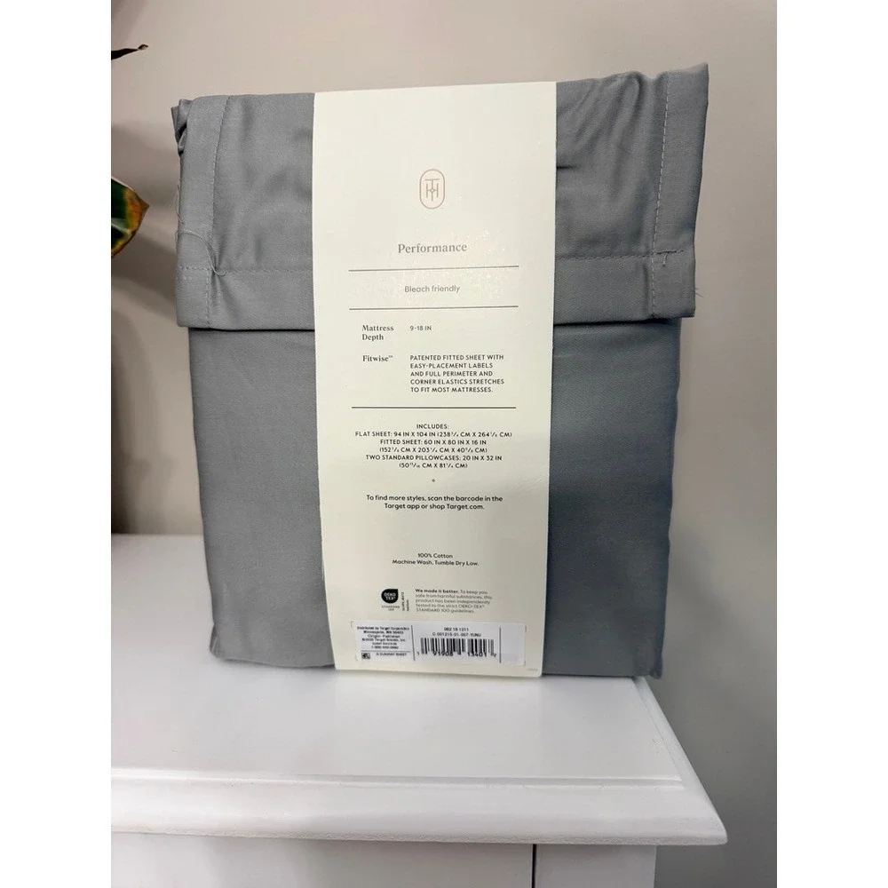 Threshold Sheet Set Queen Gray 400 Thread Count Performance Cotton Sateen NWT